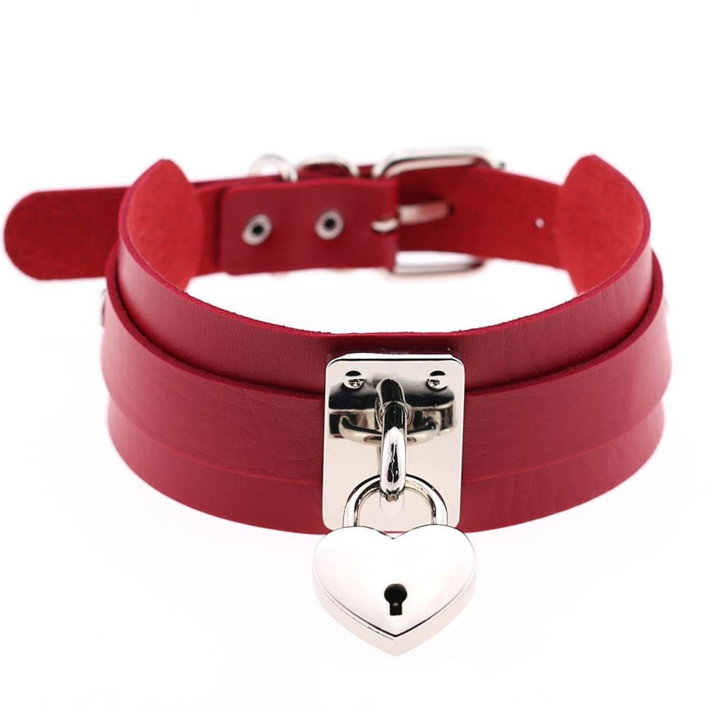 Heart Choker Necklace For Women lock Collar Leather Chockers Goth Punk Jewelry
