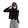Sweater design sense niche semi-turtleneck double zipper slim-fit knitted sweater women's autumn and winter small casual short jacket