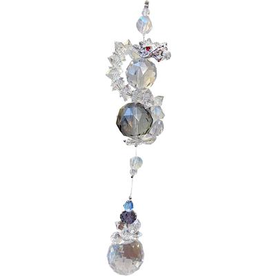 RELIGHT Suncatcher with Stand Rising Dragon Crystal Glass Feng Shui Interior (Silver)