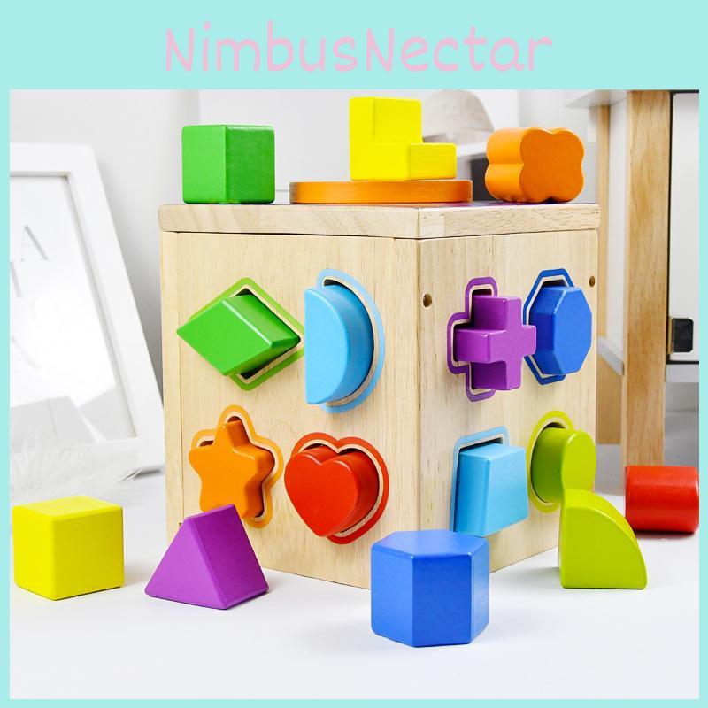 Wooden Geometric Kids Matching Blocks 16 Hole Space Intelligence Box Toy