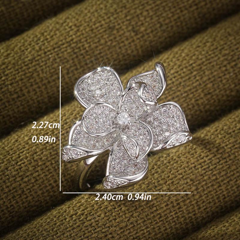 Women Flower Shaped Cubic Zirconia Rings Zinc Alloy Color New Trendy Zircon Exquisite Gift Temperament Female Accessories