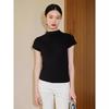 Basic House Women's Slim-Fit Tencel Wool Semi-High Neck Short Sleeve T-Shirt