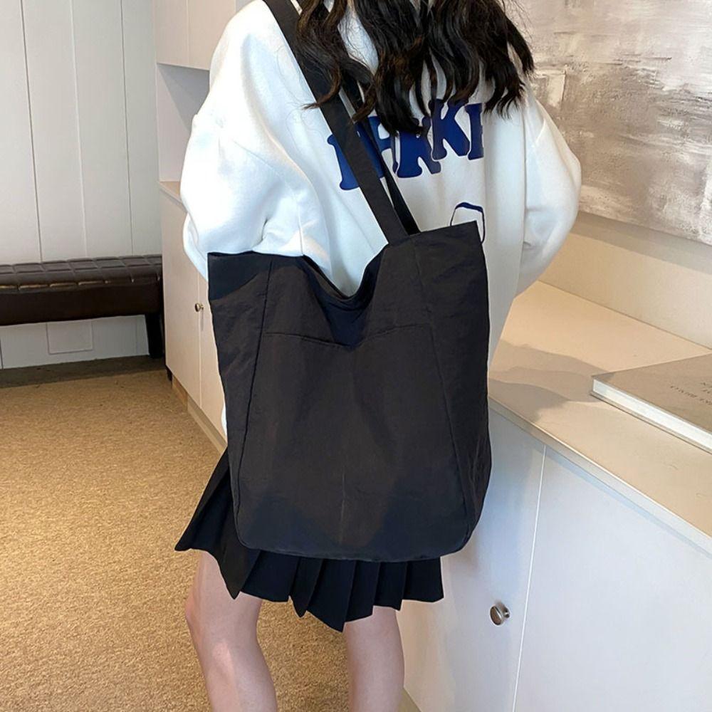 Solid Color Large Capacity Tote Bag Lightweight Zipper Commute Bag Single Shoulder Bag  Outdoor