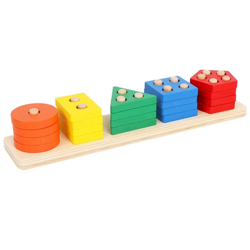 Montessori Wooden Toys Color Shape Matching Puzzle Game Colorful Beaded Color Cognition Early Educational Toys Gift for Children