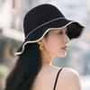 Summer new wavy brim knitted bow basin hat women's outdoor travel sunshade straw hat sun protection bucket hat