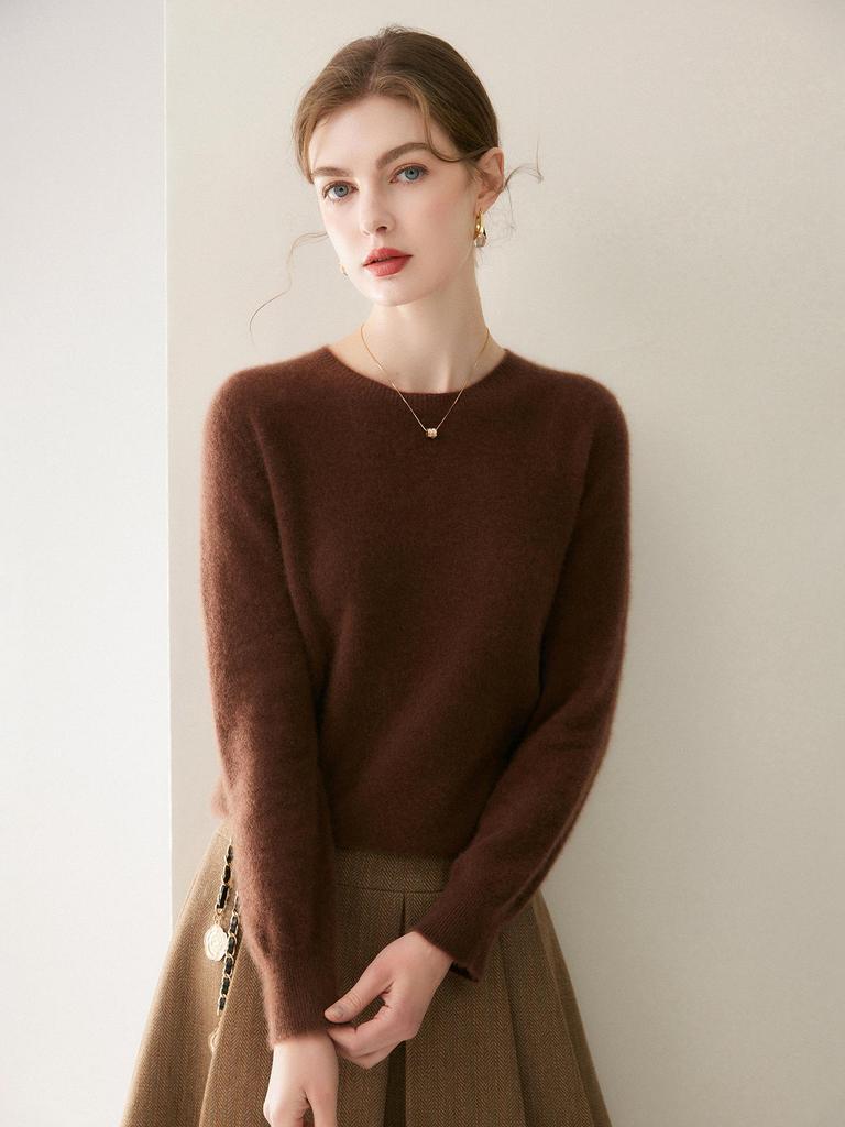 Women's Versatile 100% Cashmere Sweater – Round Neck, Loose Knit Base Layer for Autumn/Winter