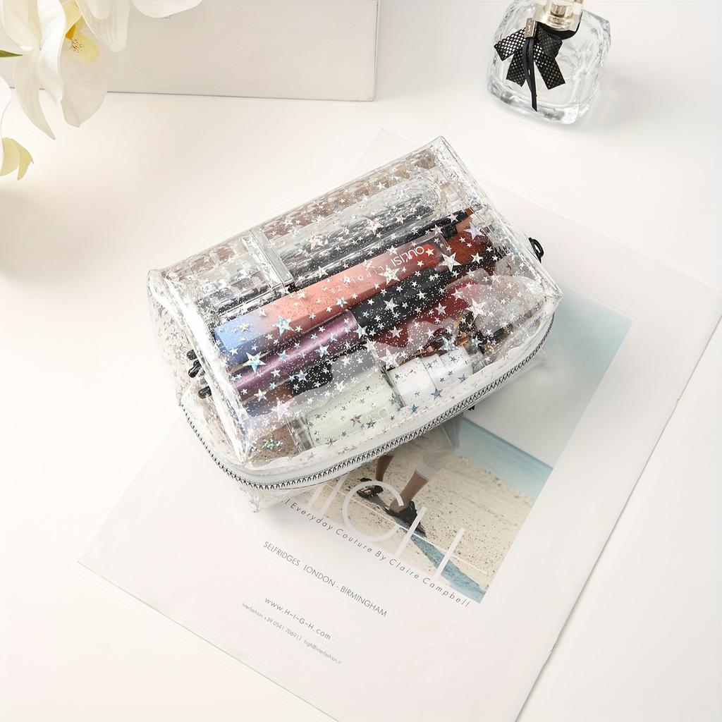 PVC Trendy Star Series Storage Cosmetic Transparent  Fashion Square Travel Makeup Bag