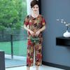 Autumn Ice Silk Two-Piece Set for Women: Loose, Elastic, Short Sleeve Homewear for Middle-Aged and Elderly