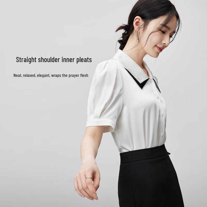 Women's Summer Pleated Color-Block Short Sleeve Shirt