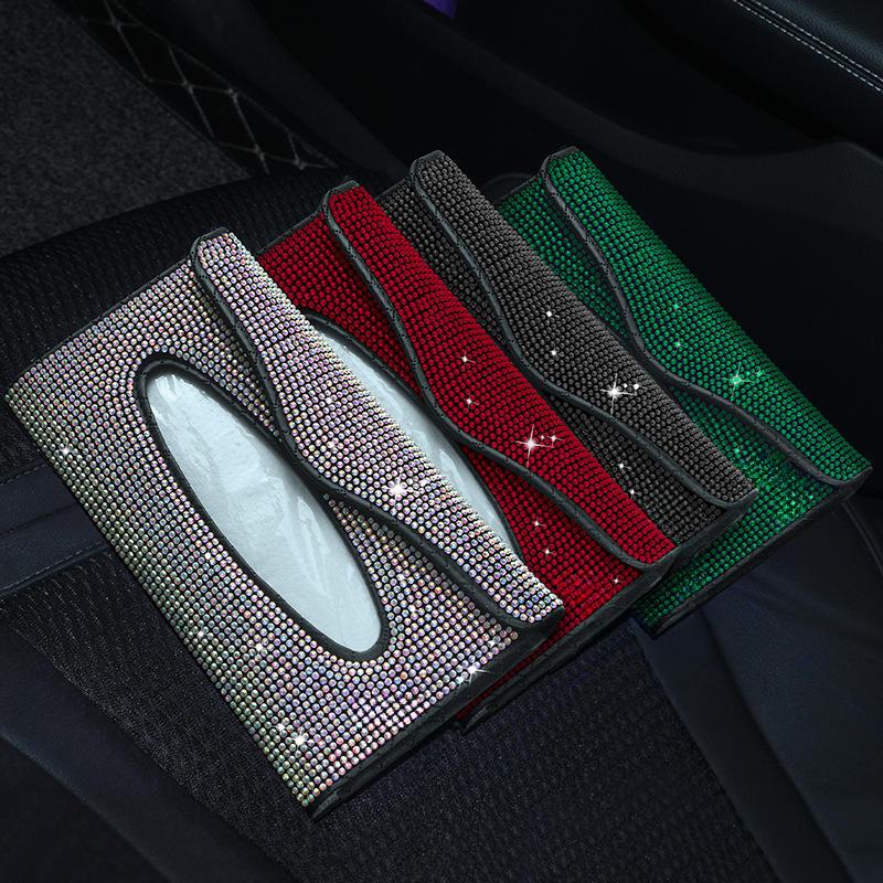 Diamond Crystal Car Tissue Box Holder High-end Luxury Sun Visor Multicolor Paper Box Bling Auto Interior Storage Car Acessories