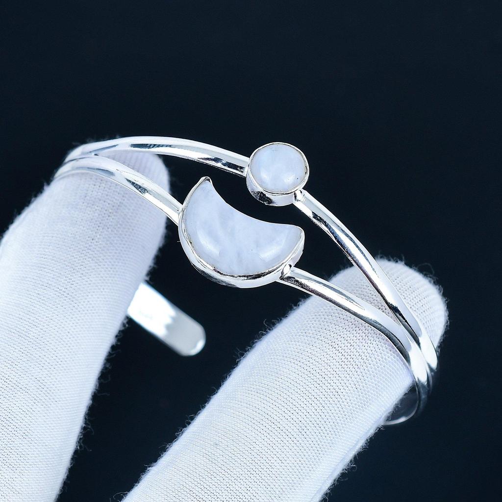 Rainbow Moonstone Gemstone Handmade Cuff Bangle 925 Sterling Silver Cuff Bangle, Moonstone Bracelet For Wife, Unisex Bangle, Gift