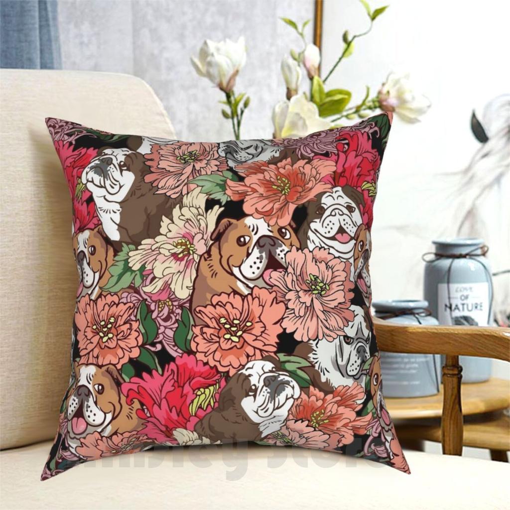 Because English Bulldog Pillow Case Printed Home Soft Throw Pillow English Bulldog Bulldog Flower