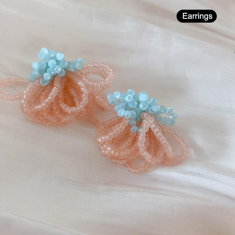 Summer Colorful Fringed Flowers Earring Temperament Elegant Personality Beaded Stud Earrings For Women Jewelry Gift