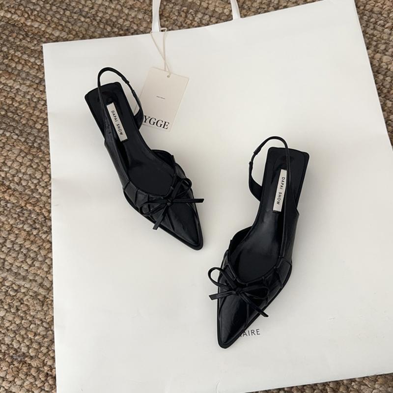 Summer Fashion Butterfly-knot Pointed Toe Women Sandals Casaul Low Heel Slingbacks Ladies Casual Dress Street Style Shoes