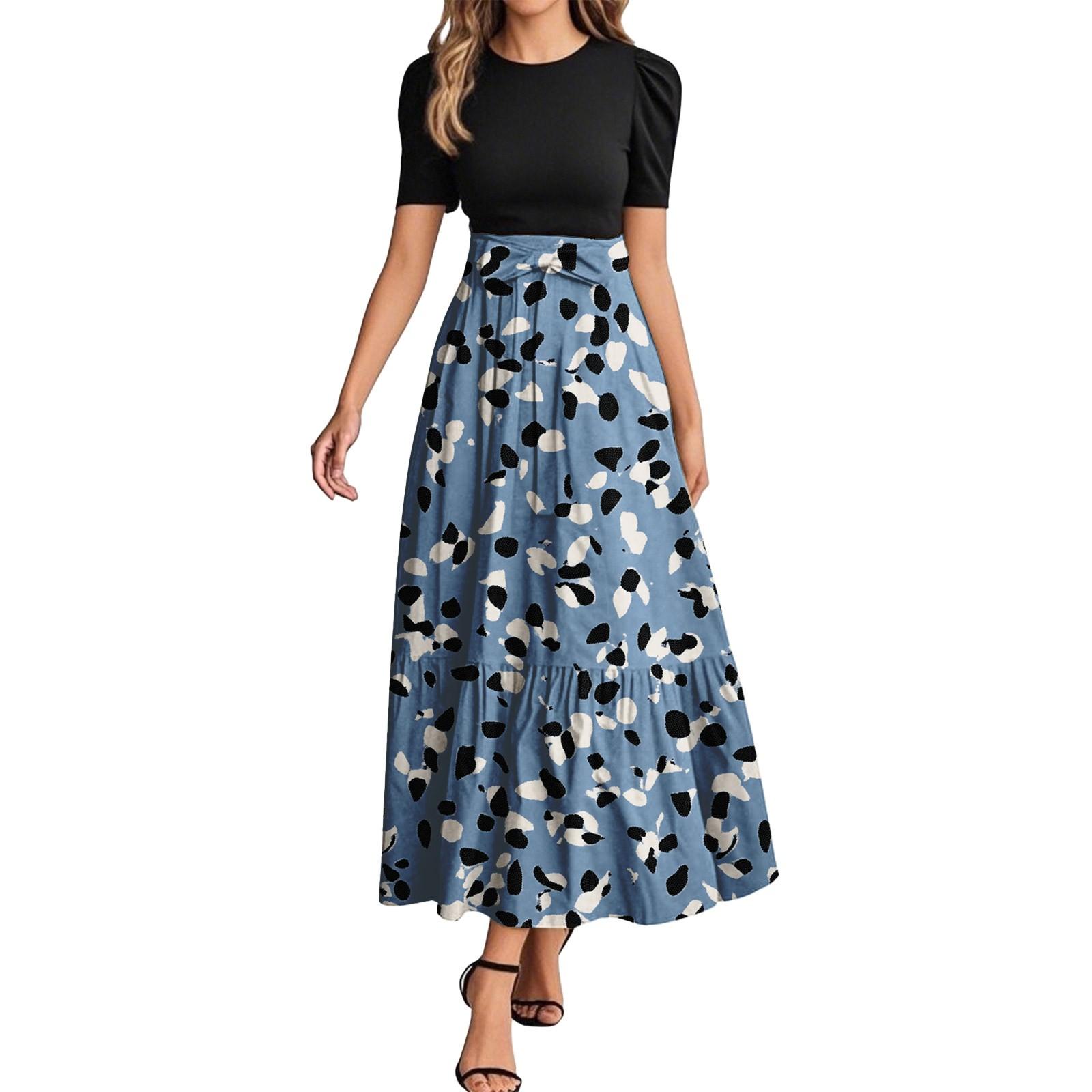 

Женское модное повседневное платье с коротким рукавом и круглым вырезом с цветочной вышивкой, элегантное, темпераментное XL