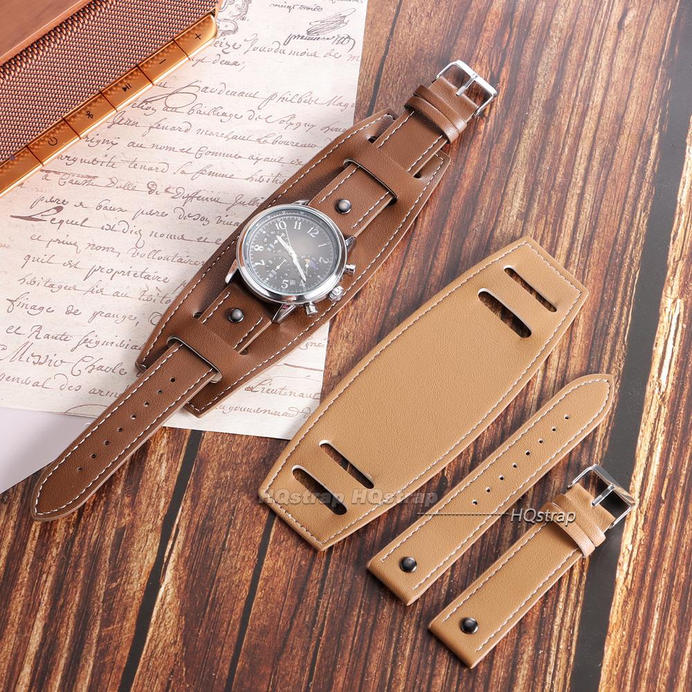 20mm 22mm 24mm Vintage Watch Band with Mat Tray Retro PU Leather Watch Strap Men Universal Replacement Wristband Accessories