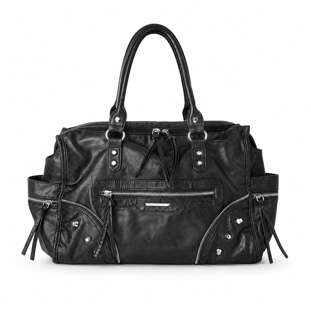 Retro Rivet Motorcycle Bag, Ladies' Spicy Girl Style Tote Bag, Soft Leather Commuting Shoulder Crossbody Bag