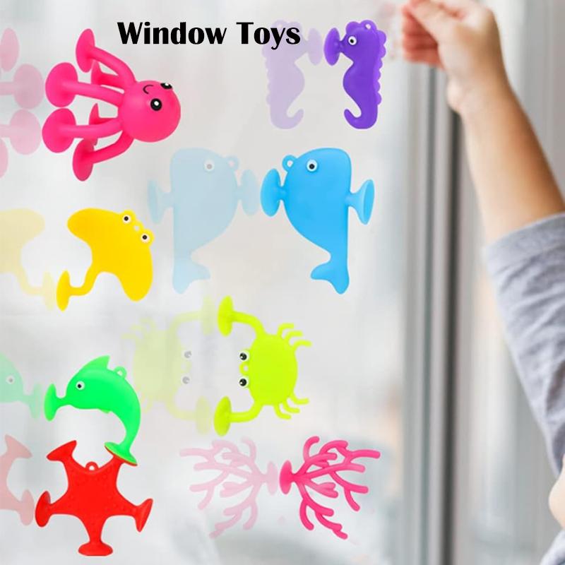 29 Stück Meerestiere & Früchte Saugnapf-Spielzeug, mit Eimer zur Aufbewahrung, Konstruktionsspielzeug für Kinder, Badezeit- und Reisespielzeug