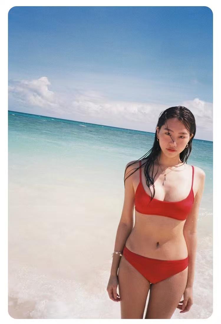 Новый Стиль Однотонный Комплект Бикини из Двух Частей: Сексуальный, Модный, Простой дизайн для женщин Medium красный