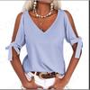 Zomer nieuwe dames V-hals off-the-shoulder topjes met bandjes korte mouwen losse modieuze T-shirts voor dames