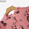 ZANZEA Women Summer Floral Print Casual Short Sleeve Ruffles Blouse
