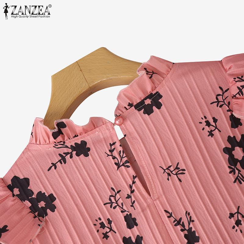 ZANZEA Women Summer Floral Print Casual Short Sleeve Ruffles Blouse