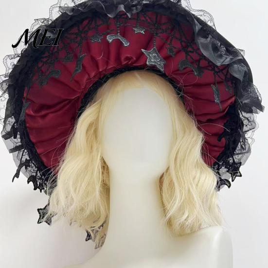 Comic Exhibition Costume Props Gothic Witch Hat for Women, Dark Lolita Style Halloween Accessory, Lightweight Party Outfit Essentials with Lace & Bow,