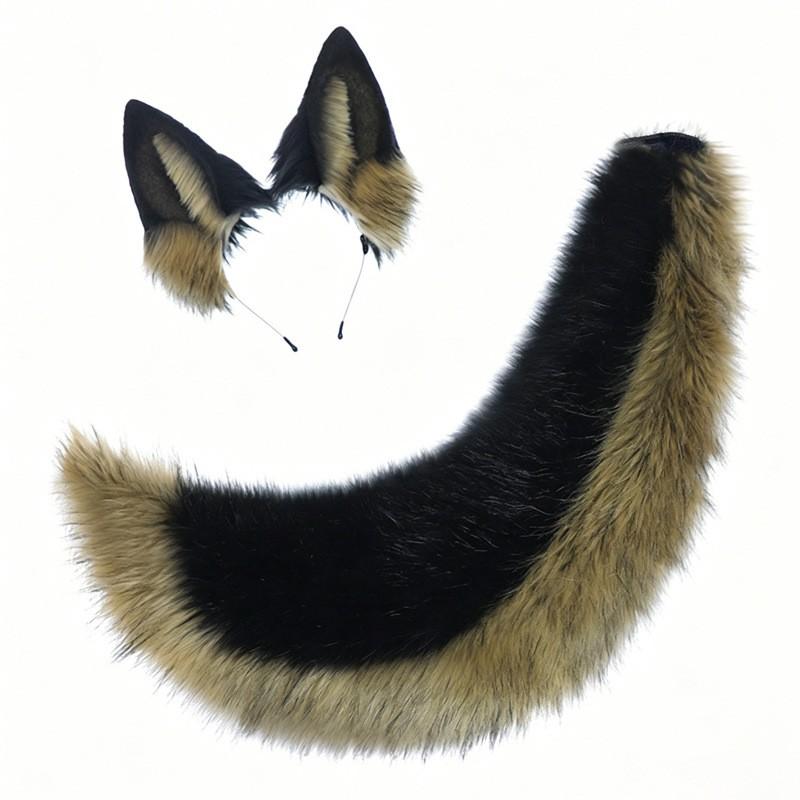 Handmade Cosplay Wolf Ears Headband Tail Set Adults Anime Costume Accessory Black Themed