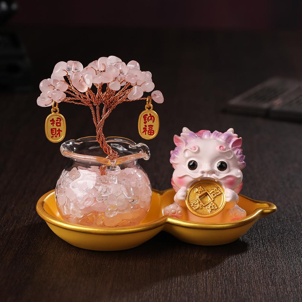 

Crystall Prosperity Tree Resin Figurine With Wealth Guardian For Home Office Decor Style D