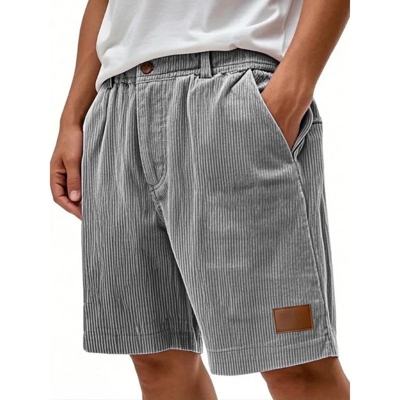 

Mens Casual Corduroy Elastic Waist Button Fly Shorts S серый