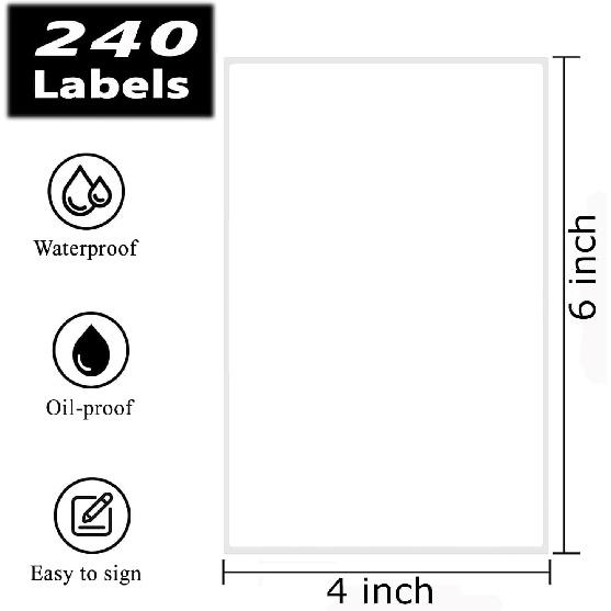 4" x 6" Thermal Labels, Fanfold Shipping Labels with Permanent Adhesive, White Printable Label Stickers for Barcodes, Addresses, Compatible with