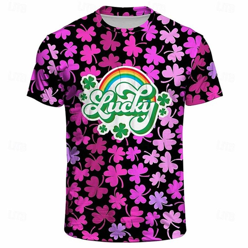 St irlandese. T-shirt Stampa 3D Trifoglio Fortunato a Quattro Foglie per Uomo Donna Estate Harajuku Verdi Magliette Oversize