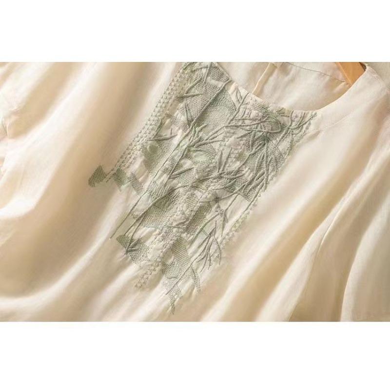 T-shirt a maniche corte in cotone e lino da donna, estiva, larga, ringiovanente, stile occidentale, piccola camicia per la madre, top di temperamento da donna