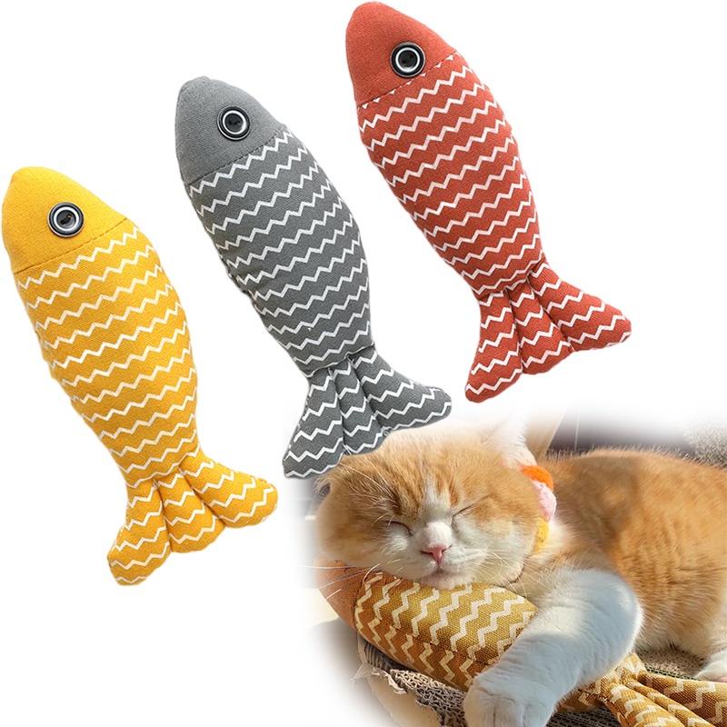 New Cross-border Pet Cat Toy Striped Linen Wave Fish For Self-entertainment