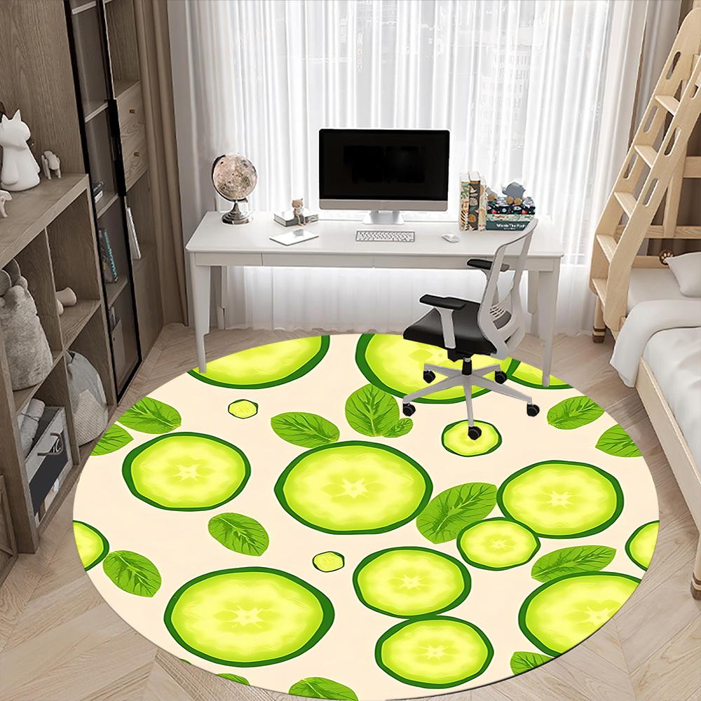1pc Cucumber Slices Office Round Rug, Non-slip, Soft and Durable Office Rug for Interior Decoration, Perfect for Office, Beautiful Decoration Yy260324