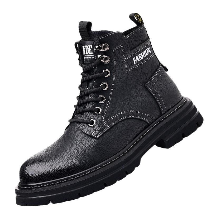 Martin boots men's autumn and winter velvet warm men's leather wool high-top cotton shoes