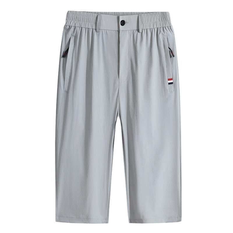Summer New Cropped Pants Men's Large Size Loose Ice Silk Quick-drying Shorts Sports Beach Pants Mid-length Pants Breathable Pants