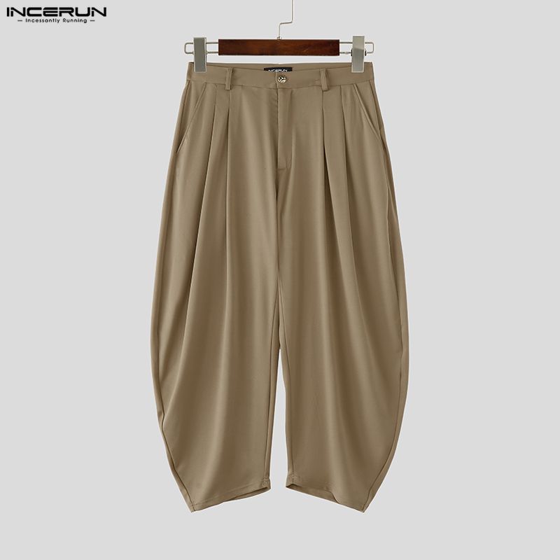 INCERUN Men Zipper Waist Casual Long Drop-crotch Pants Harem Trousers