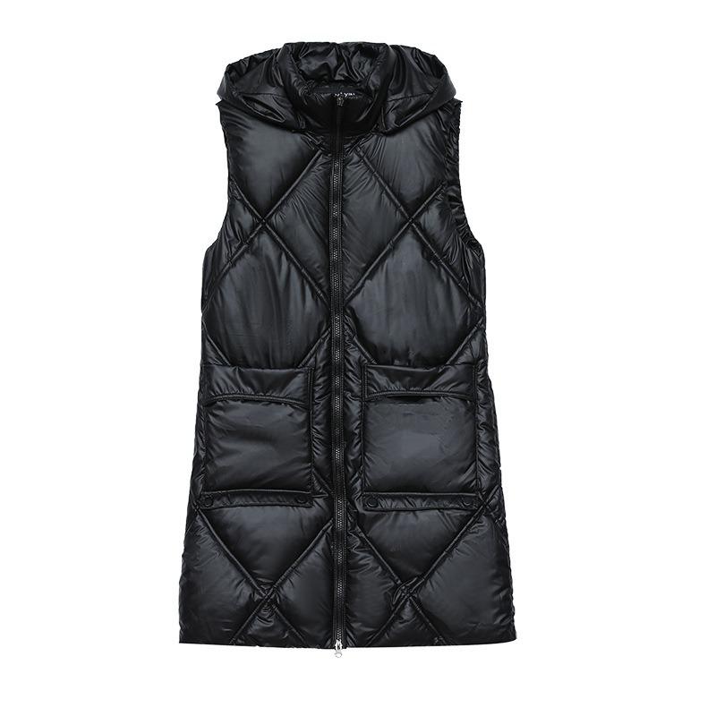 Live hat removable down cotton vest women's autumn and winter medium and long leave-in cotton vest women's vest new trendy