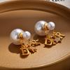 French Pearl Earrings, Full Diamond Letter Studs, Classic Statement Earrings, Luxury Jewelry