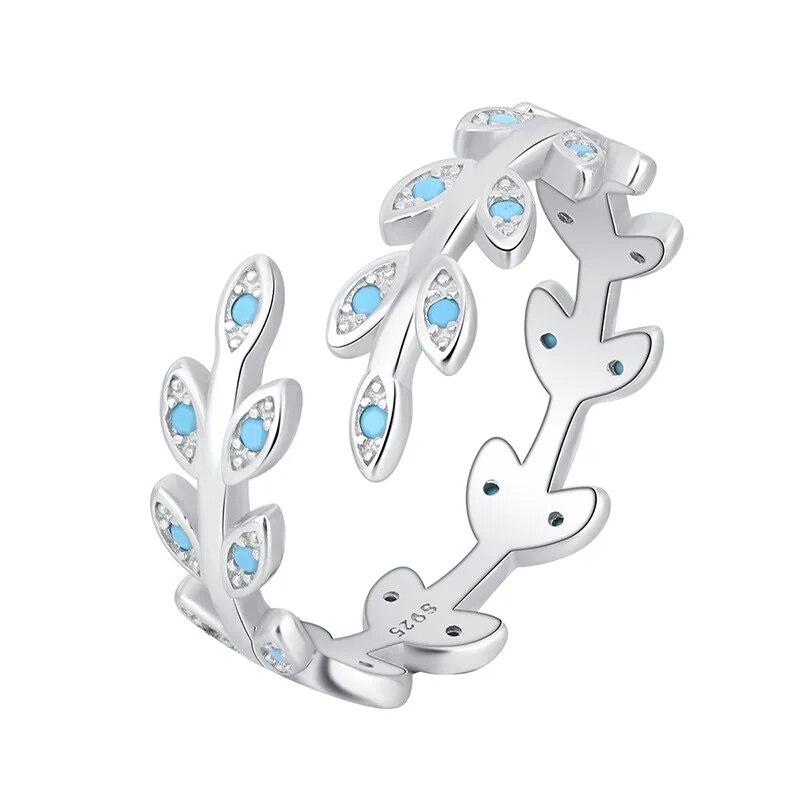 

Роскошные синие бирюзовые листовые ветки, регулируемые кольца для пар для женщин, стерлинговое серебро, подарок на помолвку, ювелирные изделия, геометрические кольца Resizable белый