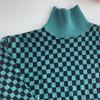 Women's Autumn and Winter Checkerboard Lapel Loose Knit Colour Block Sweater
