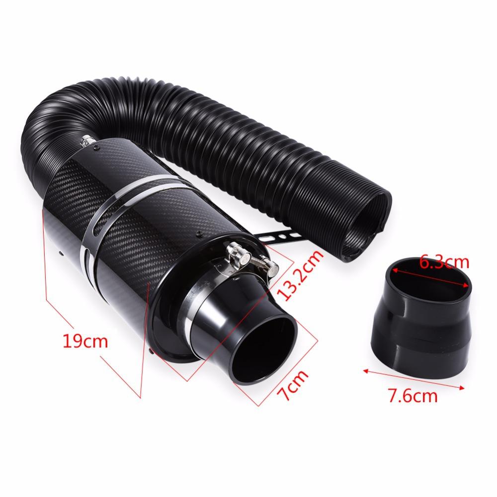 1 Set Universal Car 3 Inch Carbon Fibre Cold Air Filter Feed Enclosed Intake Induction Pipe Hose Kit