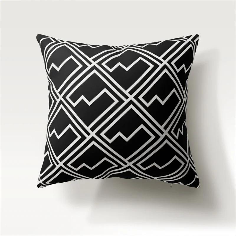 Black and White Geometric Pattern Printed  Polyester Cushion Cover for Home Living Room Sofa Decorative Pillowcase