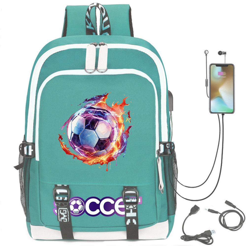 Football Star Printed Schoolbag Backpack Usb Charging Student Backpack Computer Bag