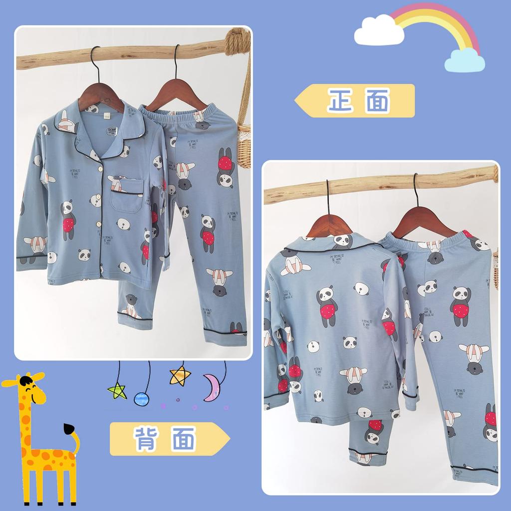 P002 Pajamas and Pants for Boys and Home Baby Long Sleeve Top and Perfect for and New Panda Smart-Bear Kids' Set, T-shirt Girls, Front-Opening,