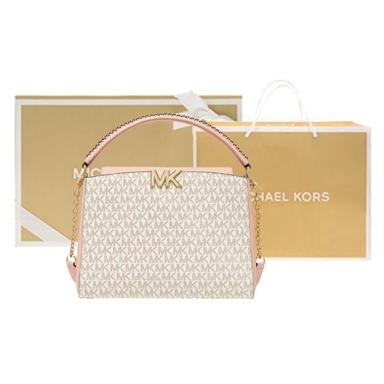 Michael Kors Karlie Vintage Monogram Logo Color Block Leather Shoulder Bag Women handbags Vanilla-White Pink 30F1GCDS2B-173