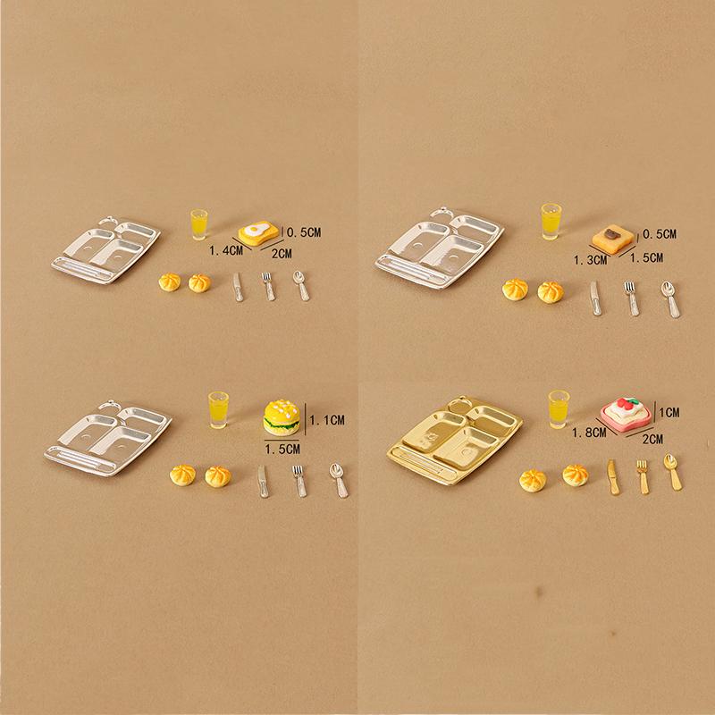 1/12 Dollhouse Mini Bread Hamburger Juice Set Dollhouse Simulation Breakfast Food Decor Dolls House Kitchen Pretend Play Toys