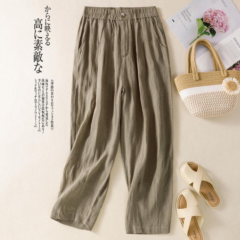 Real Shot Summer New Cotton and Linen Large Size Literary Loose Casual Wide-leg Nine-point Pants Women's Clothing