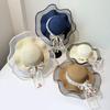 Wave edge flower woven straw hat women's summer seaside vacation sun hat large brim shading sun protection hat